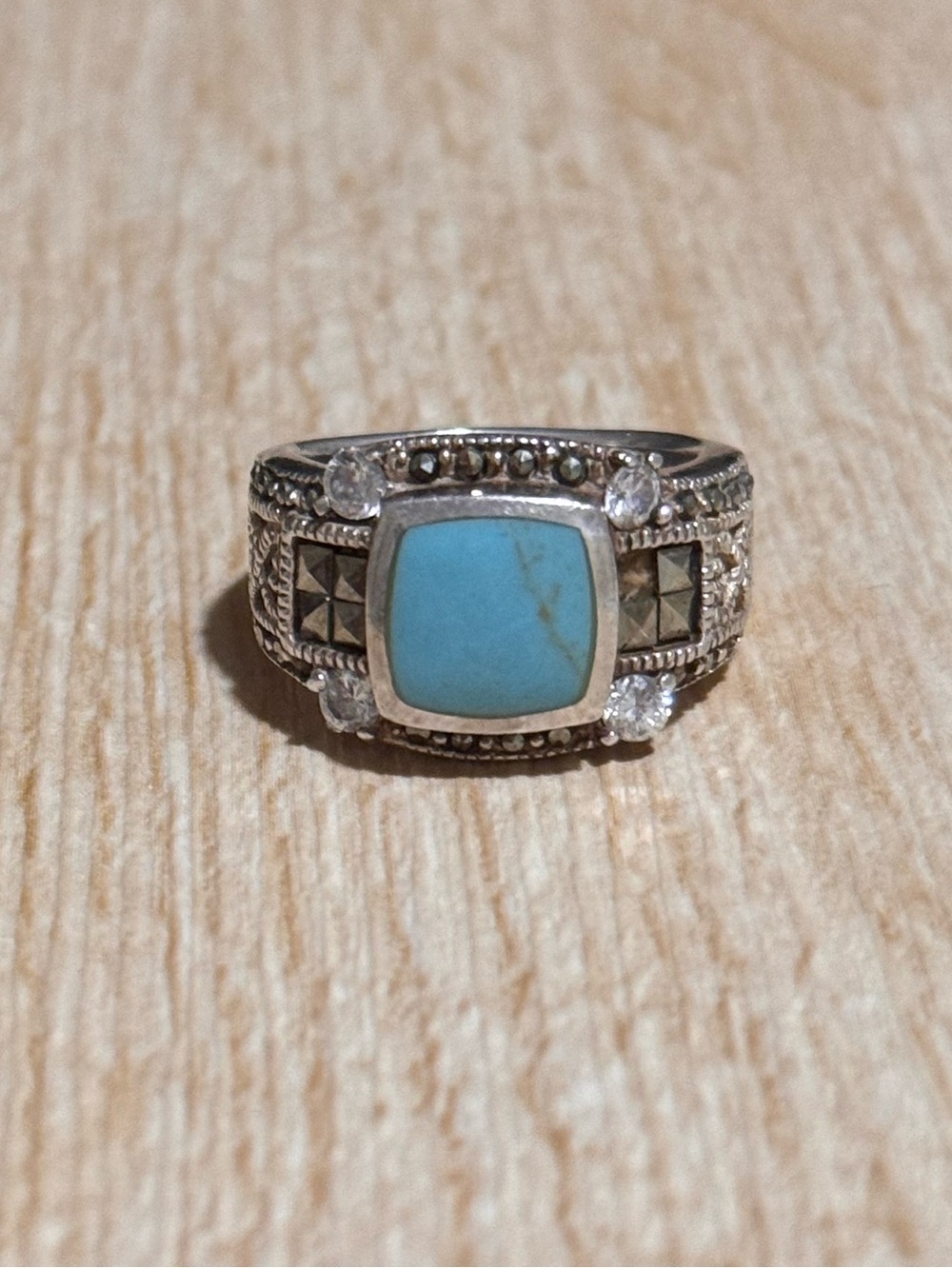 Vintage Sterling Silver Turquoise Marcasite Ring